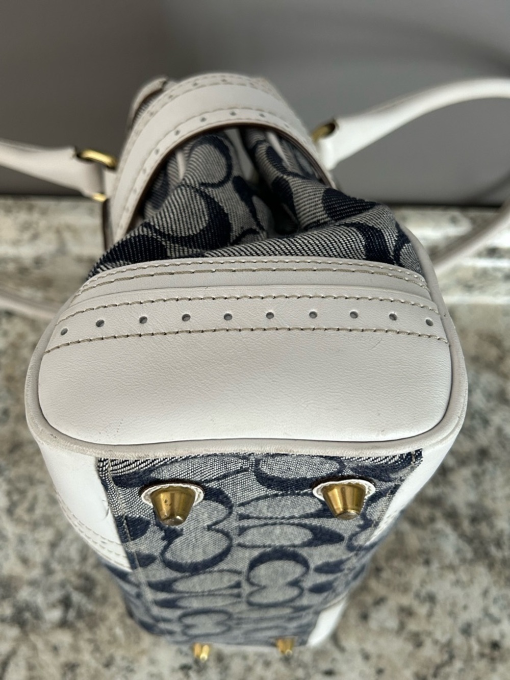 Coach Signature Rare Denim Collection Optic Blue White Hampton Satchel Handbag - Picture 10 of 16